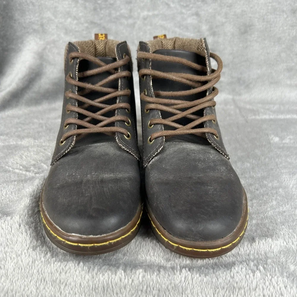 Dr. Martens Maelly Dark Brown Leather Herringbone Tweed Ankle Boots Women 6